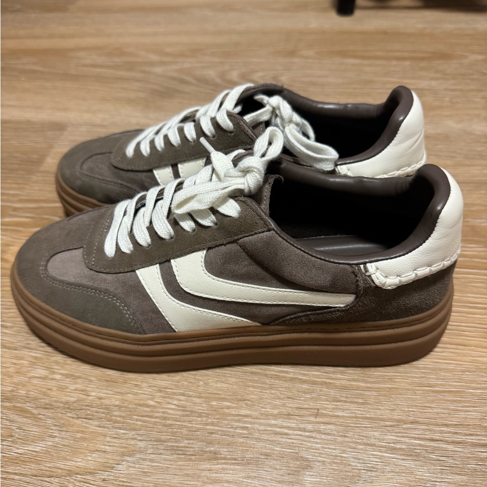 Steve Madden Taupe Suede Sneakers with White Accents